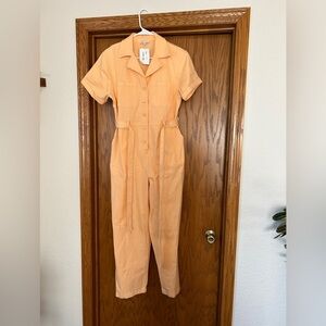 Skies Are Blue Apricot Button-Front Jumpsuit
